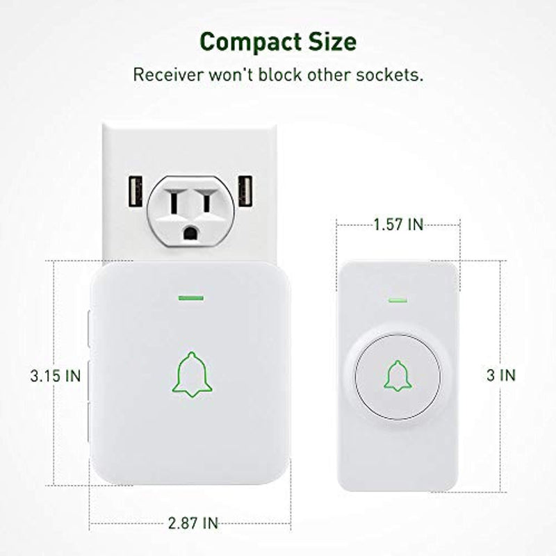 Wireless Door Bell, AVANTEK Mini Waterpoof Doorbell Chime Operating at 1000 Feet with 52 Melodies, 5 Volume Levels & LED Flash
