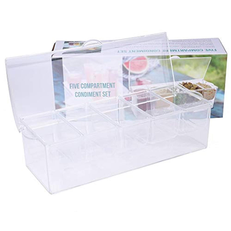 Tebery Large Clear Chilled Condiment Server with Lid and 5 Removable Compartments