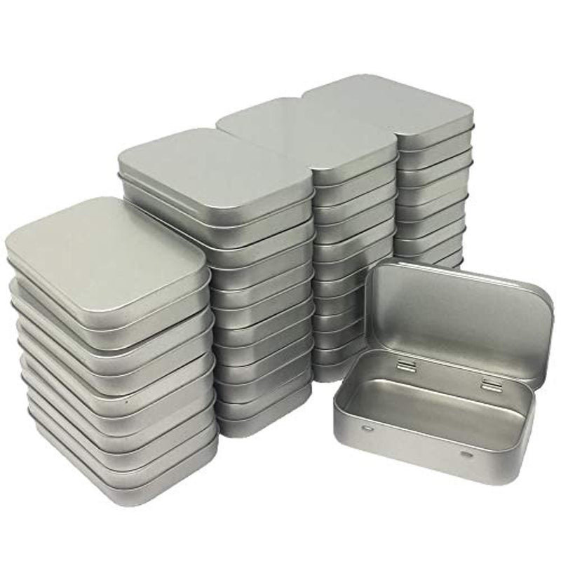 LE CONTE 24 Pack Metal Rectangular Empty Hinged Tins Box Containers Mini Portable Box Small Storage Kit, Home Organizer, 3.75 by 2.45 by 0.8 Inch Silver