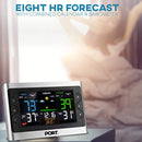 PORT Wireless Weather Forecast Station – Digital Color Weather Forecaster Dock for Indoor Outdoor Use with Alarm Clock, Barometer, Temperature Sensor, Humidity Monitor, Adjustable Brightness