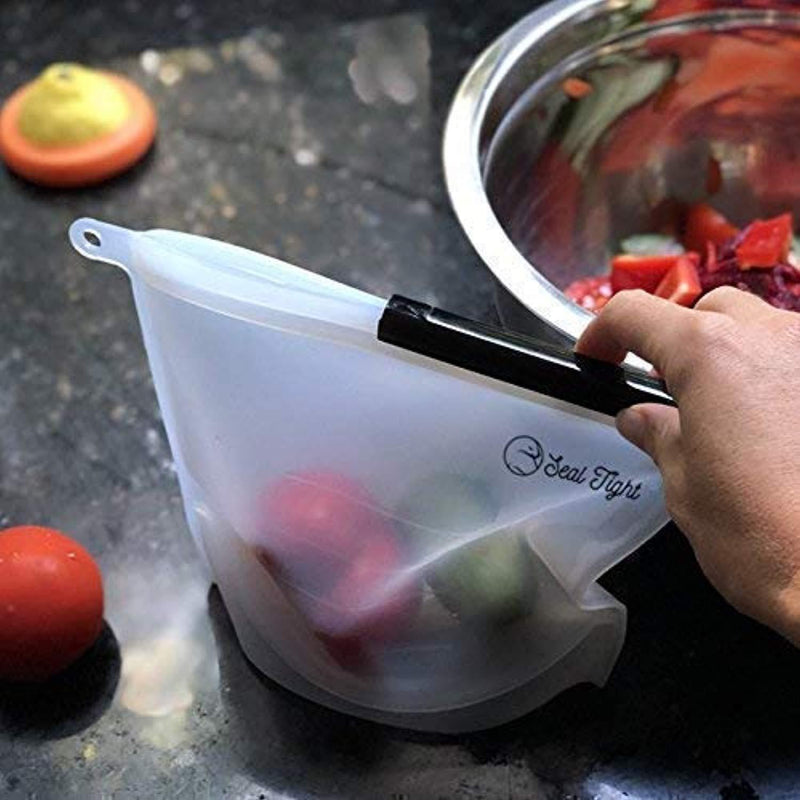 Reusable Silicone Food Grade Storage Bag Airtight Container Microwave Freeze Steam Boil Organic Vegan Lunch Snacks Cooking Veggie Meat Liquid 4 Pack 2 Medium 2 Large By Sealed Tight