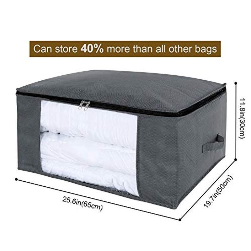 Lifewit Set of 3 Large Clothes Storage Bag for Comforters, Blankets, Bedding, Pillow, Breathable Foldable Closet Organizer with Clear Window, Grey