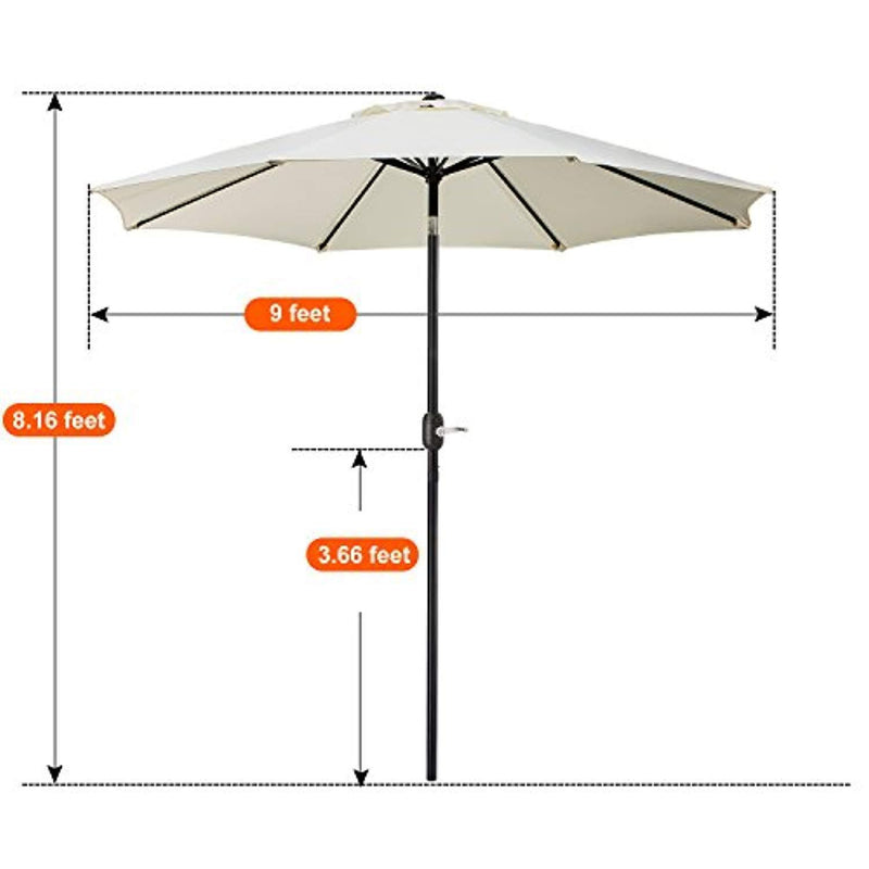 UHINOOS 9FT Patio Umbrella, Outdoor Umbrella with Crank and 8 Ribs, Polyester Aluminum Alloy Pole Tilt Button Outside Table Umbrella, Fade Resistant Water Proof Patio Table Umbrella (Ivory)