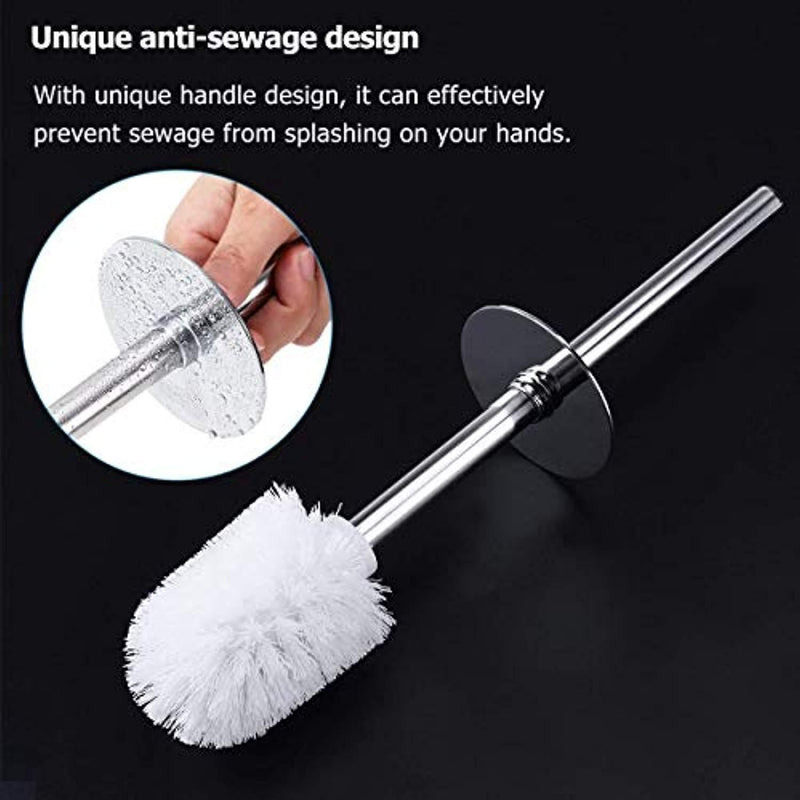 Homemaxs Toilet Brush with Holder - Heavy Duty Stainless Steel Upgraded Length Handle Bowl Scrubber Cleaner Set, 2 Pack – Ergonomic, Durable Shed-Free Scrubbing Bristles, Discreet Wand Stand