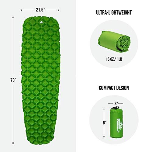 Outdoorsman Lab Camping Sleeping Pad, Ultralight Inflatable Camping Pad, Compact Hiking & Backpacking Gear Includes Camping Mat, Bag & Repair Kit