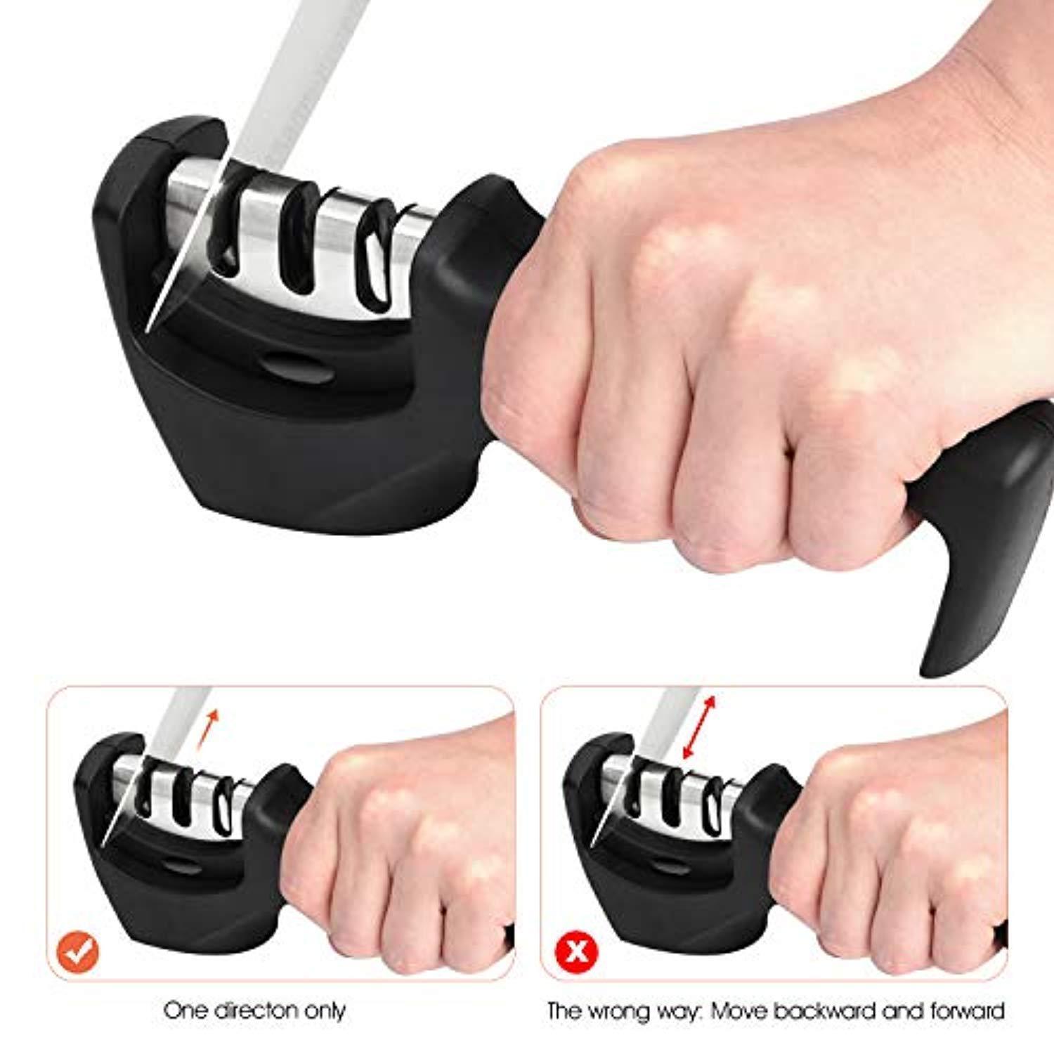 Knife Sharpener, Kitchen Knife Sharpener, 3-Stage Profession Knife Sharpening Tool, Helps Repair, Restore and Polish Blades, Ergonomic Design and Safe to Use