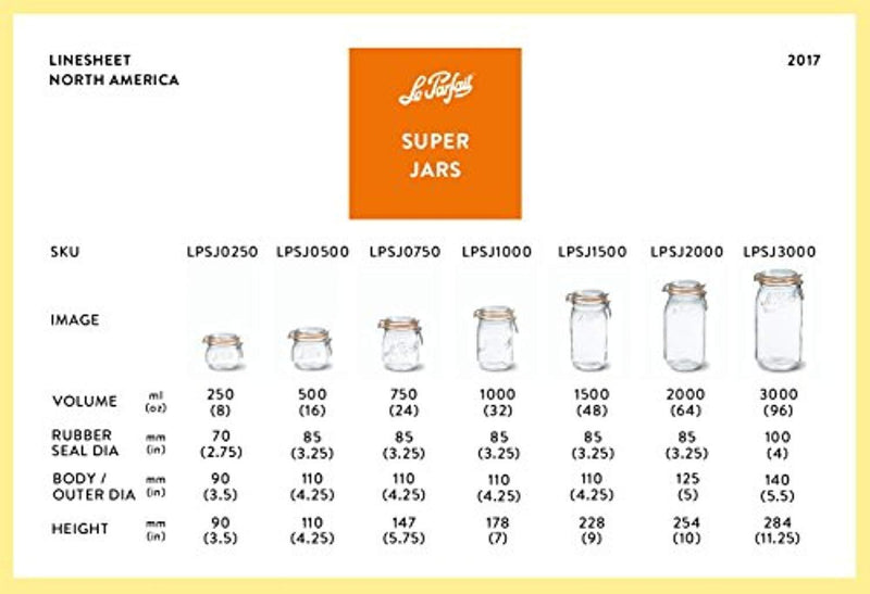 2 Le Parfait Super Jars - Wide Mouth French Glass Preserving Jars (2, 1000ml - 32oz - Quart)