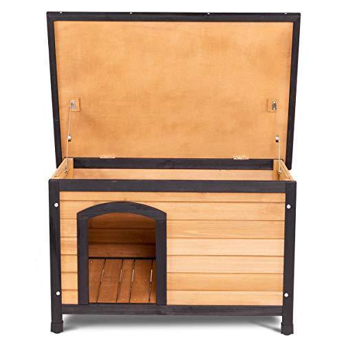 Tangkula Wooden Dog House Outdoor & Indoor Large Pet Shelter Pet House Home Extreme Weather Resistant Wood Log Cabin Dog House 2 Size Adjustable Feet (M/L)