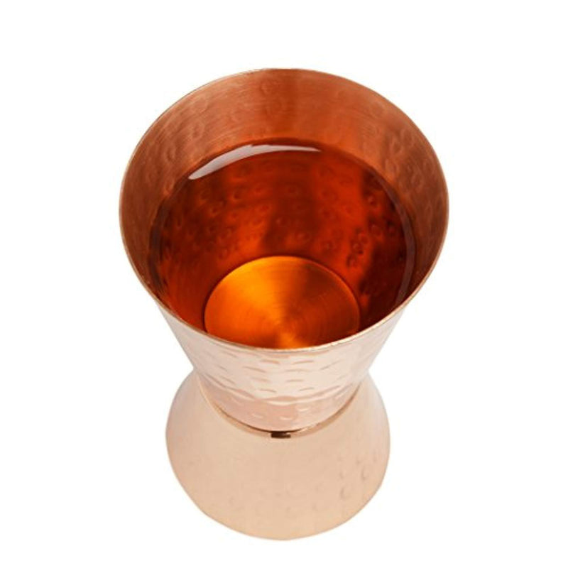 Mixology & Craft Double Sided Jigger 100% Hammered Pure Copper 1oz/2oz for Perfect Cocktails (Hammered)