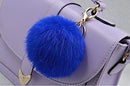 Miraclekoo Rabbit Fur Ball Pom Pom KeyChain Gold Plated Keychain with Plush for Car Key Ring or Handbag Bag Decoration (Orange Pink)