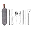 Devico Portable utensils, Travel Camping Cutlery set, 8-Piece including Knife Fork Spoon Chopsticks Cleaning brush Straws Portable bag, Stainless steel Flatware set