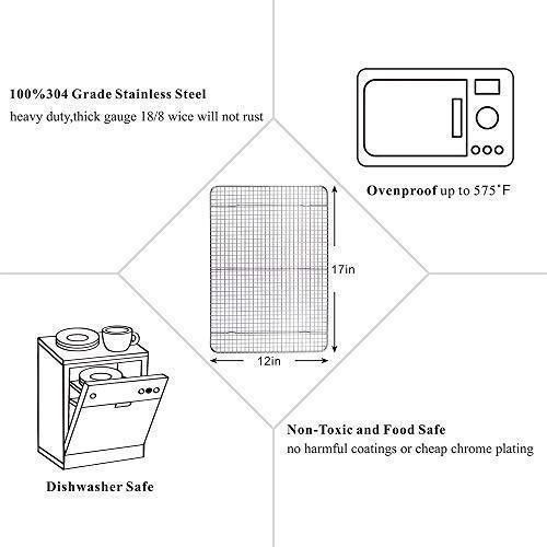 Stainless Steel Wire Cooling Rack, Cookie Cooling Rack, Baking Rack, Grid Design, Size 12" x 17" Dishwasher Safe Wire Rack. Fits Half Sheet Cookie Pan Oven Safe Rack