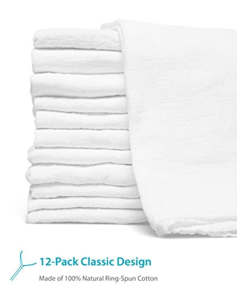 Zeppoli 12-Pack Flour Sack Towels - 31" x 31" Kitchen Towels - Absorbent White Dish Towels - 100% Ring Spun Cotton Bar Towels