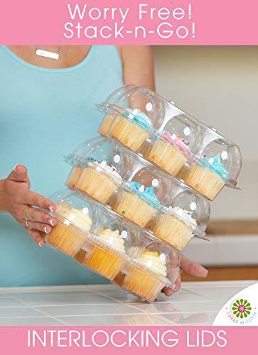 Kitchen Joy (12Pack x 12 Sets) STACK'nGO Cupcake Carriers - High Tall Dome Clear Containers Thick Plastic Disposable Storage Boxes.
