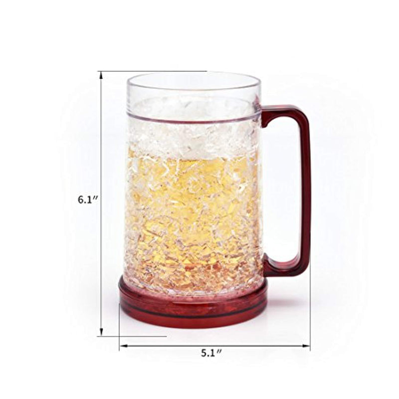 Double Wall Gel Freezer Beer Mug - Frosty Mugs Freezable Drinking Cups with Handle, Classic Style for Enjoying Beer, Juice, Soda at Parties, Outside Activity(Set of 4, Each for 15 oz)