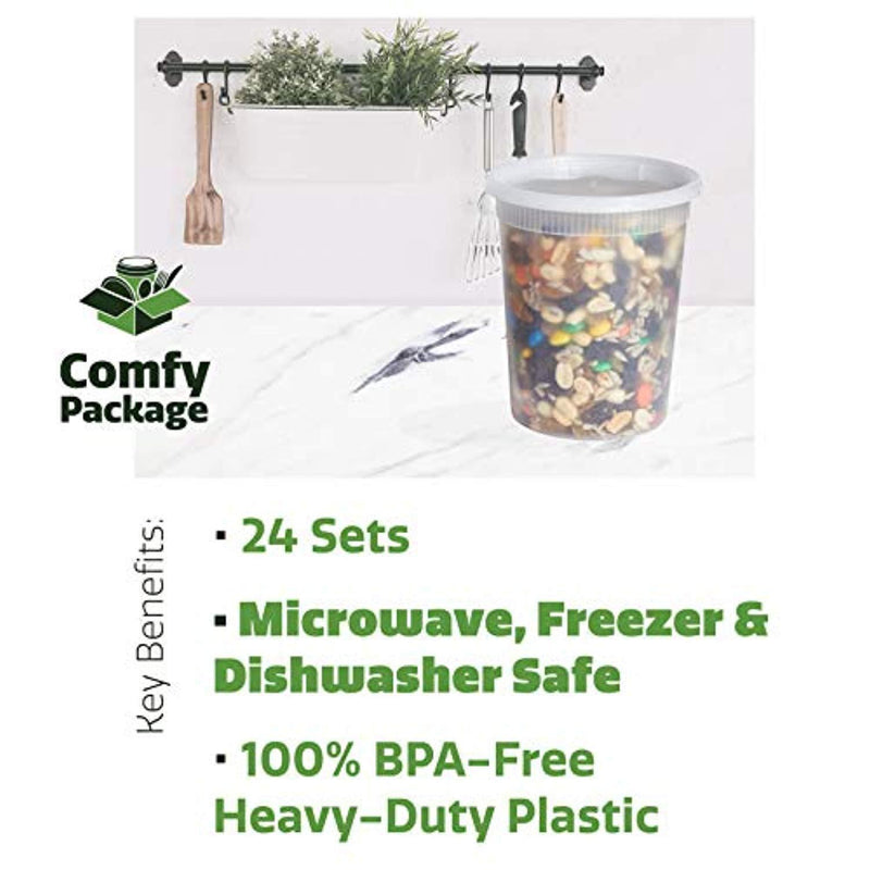 Comfy Package [24 Sets- 32 oz.] Plastic Deli Food Storage Containers With Airtight Lids