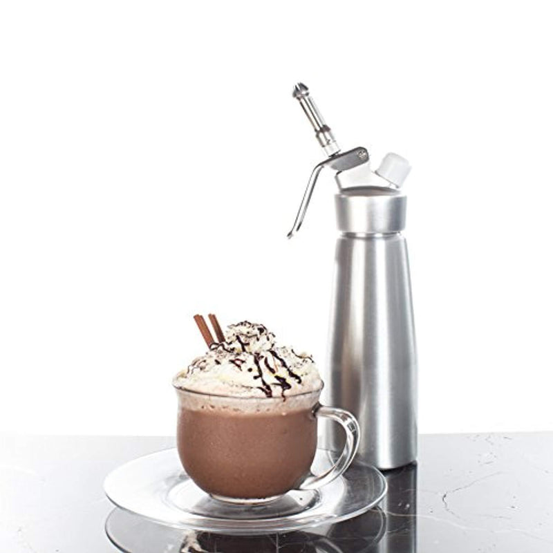 Mantello Ketzie Professional Aluminum Canister Whipped Cream Dispenser with Stainless Steel Piston - 3 Decorating Tips/Nozzles - 500 ml-1 Pint Whipper Requires 8 gram N2O Cartridges/Chargers (not incl.)