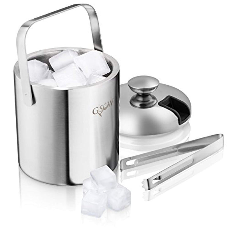 GSCW Small Ice Bucket with Tongs- Best Double Wall Insulated Stainless Steel Miniature Bar Accessory Gift Set