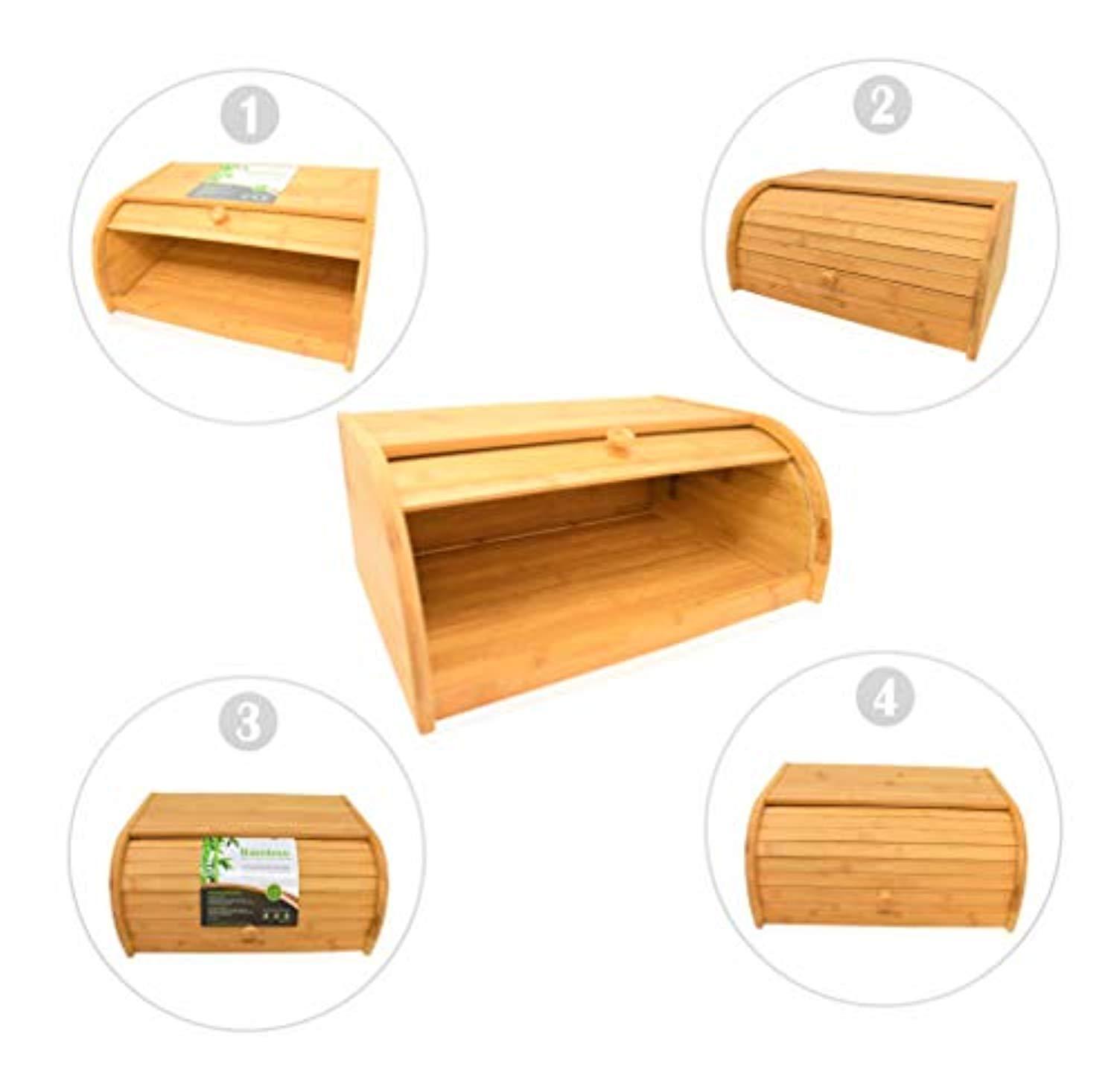 RoyalHouse Natural Bamboo Roll Top Bread Box Kitchen Food Storage - (Assembly Required)