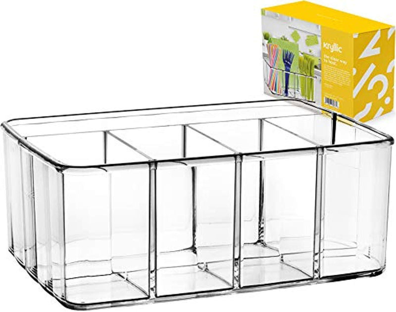 Clear Supplies Utensil Caddy Organizer - 5 compartment acrylic plastic storage container! Perfect holder for any Kitchen office or play room can fit markers pens pencils makeup and other accessories!