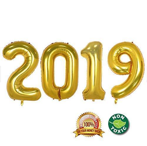 2019 Happy New Year Balloons | 40-inch Gold 2019 Number Foil Large Balloons | Perfect for New Year’s Party/Events as Balloon Decorations