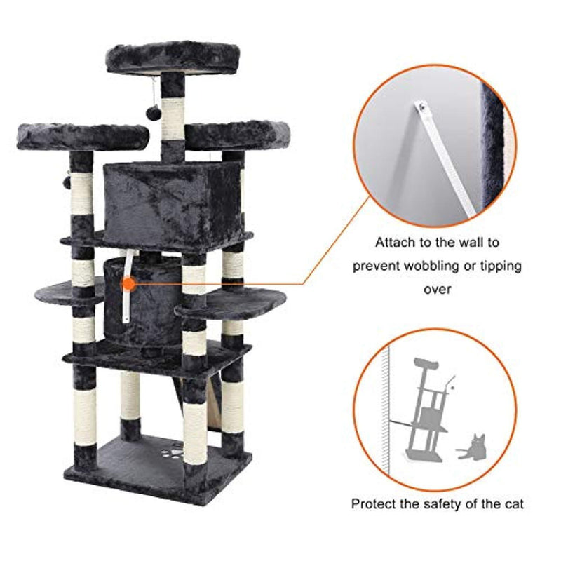 FEANDREA 67" Multi-Level Cat Tree with Sisal-Covered Scratcher Slope, Scratching Posts, Plush Perches and Condo, Activity Centre Cat Tower Furniture - for Kittens, Cats and Pets