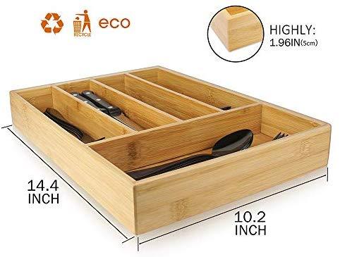 KaryHome  24-Piece Silverware  Set, Flatware Set Mirror Polished, Dishwasher Safe Service for 4, Include Knife/Fork/Spoon with Bamboo 5-Compartment Silverware Drawer Organizer Box