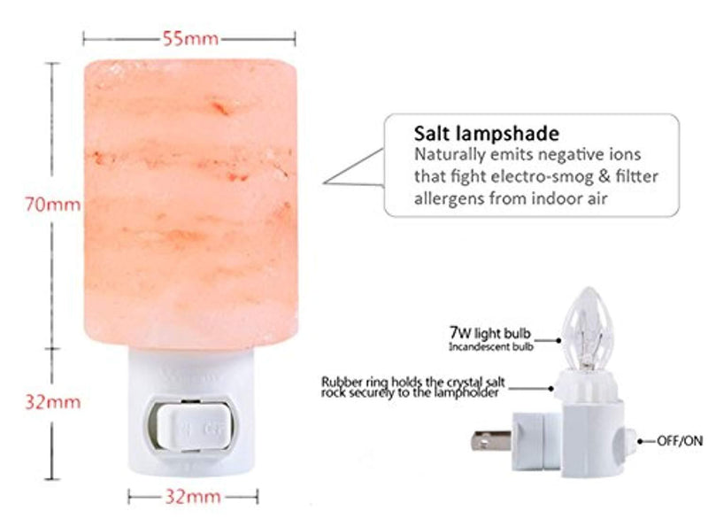 Himalayan Salt Lamps, INVENBER Wall Plug-in Light Mini Hand Carved Decorative Lamp Made of Natural Himalayan Salt Crystals Air Purification Mood Booster and Sleep Promoter