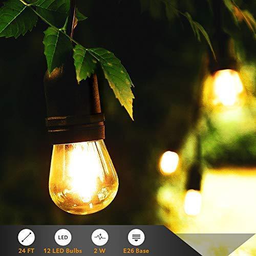 TWINSLUXES LED Patio Lights String 48FT With 2W x 24 Vintage Bulbs - Edison String Lights Outdoor, E26 Sockets Hanging Outdoor Lights, Weatherproof Commercial String of Lights for Bistro, Café, Garden