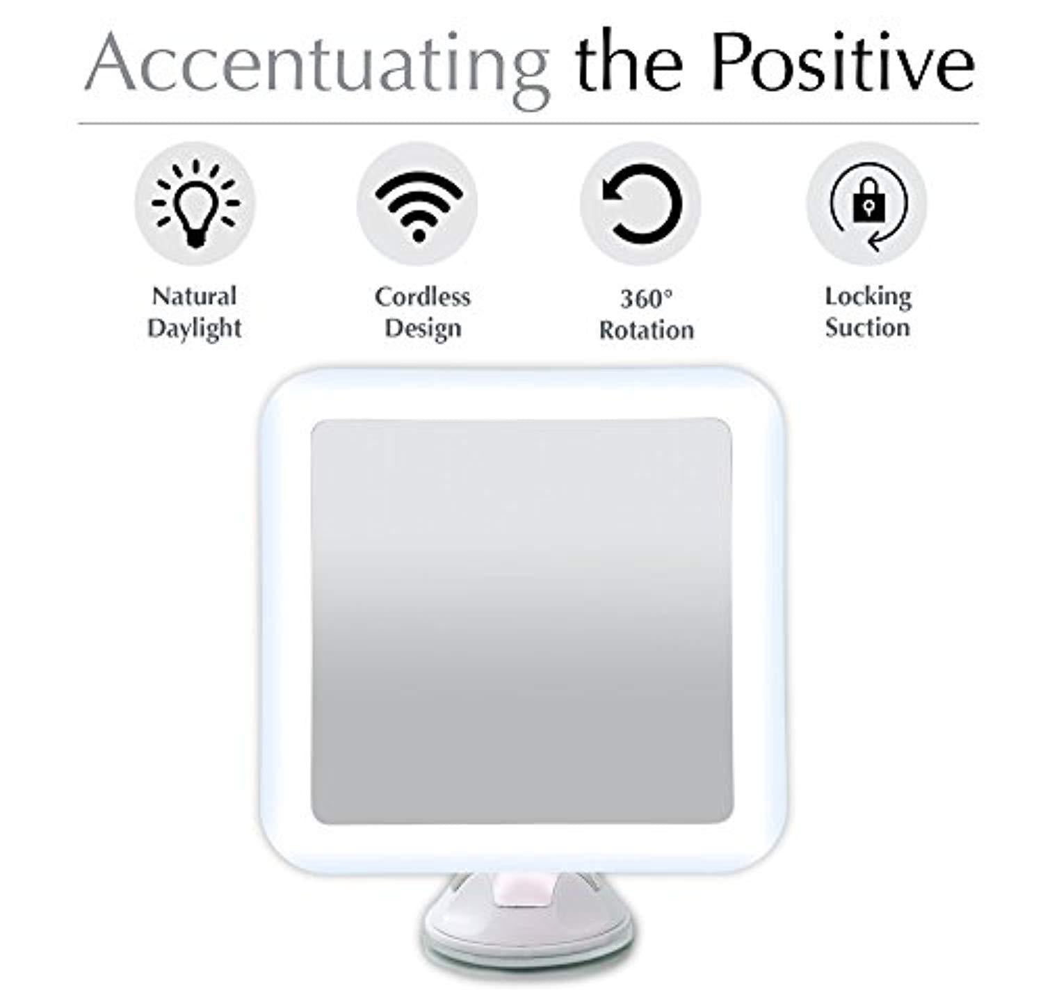 Fancii 10X Magnifying Lighted Makeup Mirror - Daylight LED Travel Vanity Mirror - Compact, Cordless, Locking Suction, 6.5" Wide, 360 Rotation, Portable Illuminated Bathroom Mirror (Square)