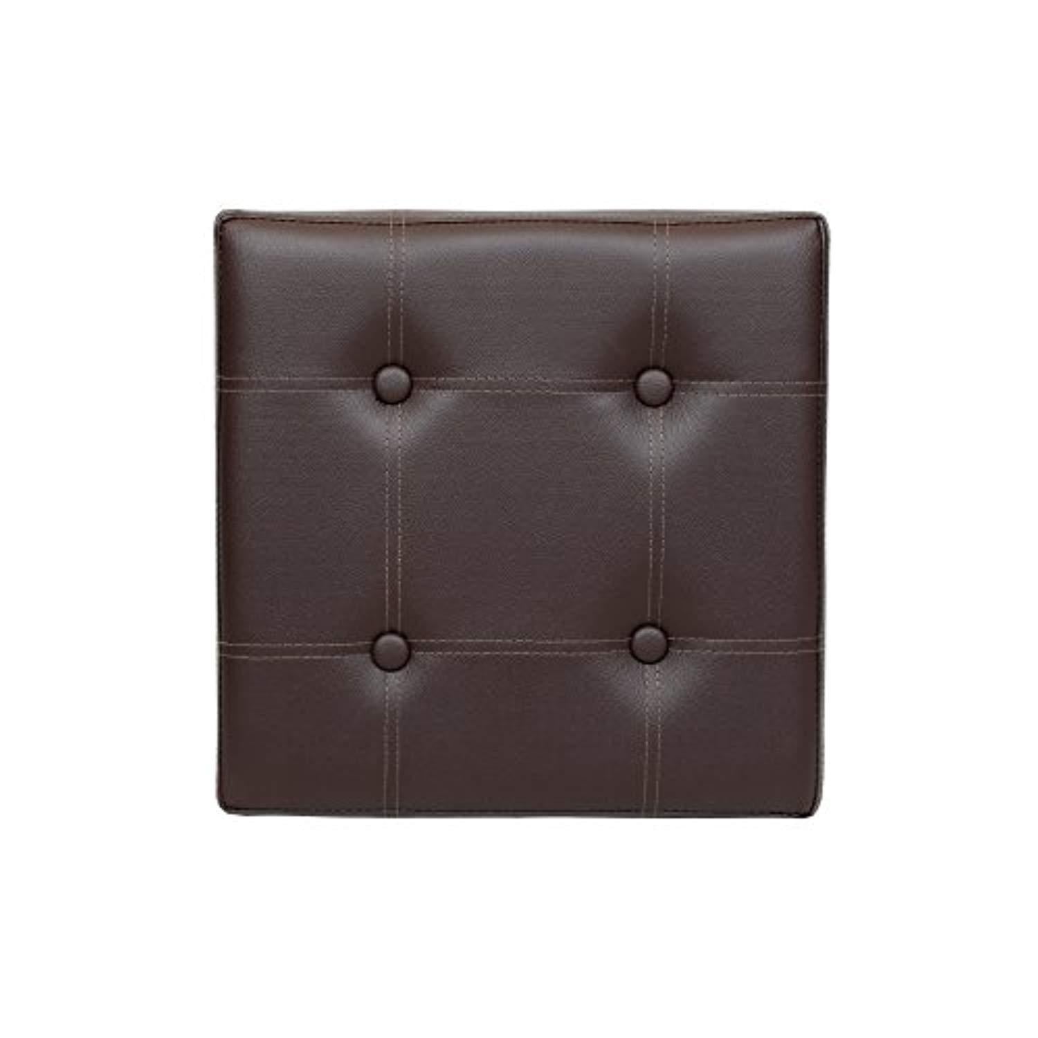 Otto & Ben 15" Storage Folding Toy Box Chest with Memory Foam Seat Tufted Faux Leather Small Ottomans Bench Foot Rest Stool, 15"x15"x15", Brown