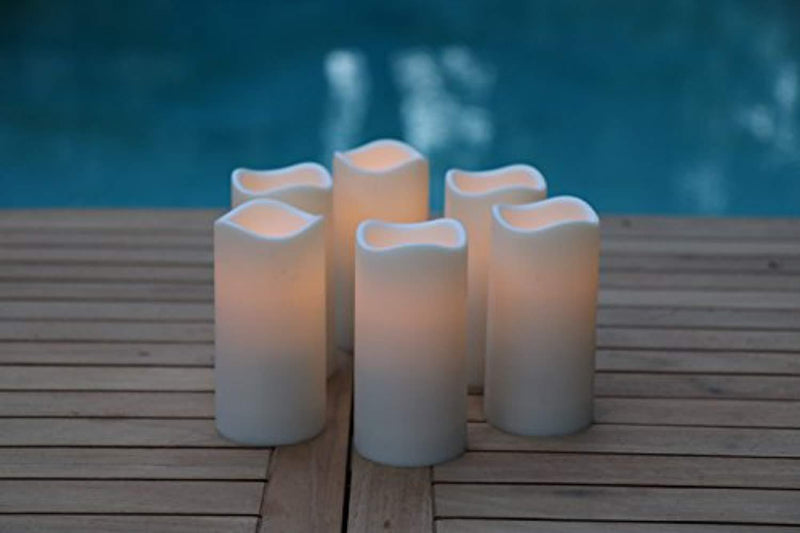 Set of 6 Outdoor 3x6 Waterproof Resin Candles with Timer and Remote and C Batteries Included