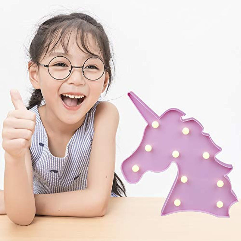 Pooqla LED Night Light Lamp Kids Marquee Letter Lights Unicorn Shape Signs Light Up Christmas Party Wall Decoration Battery Operated (Pink)