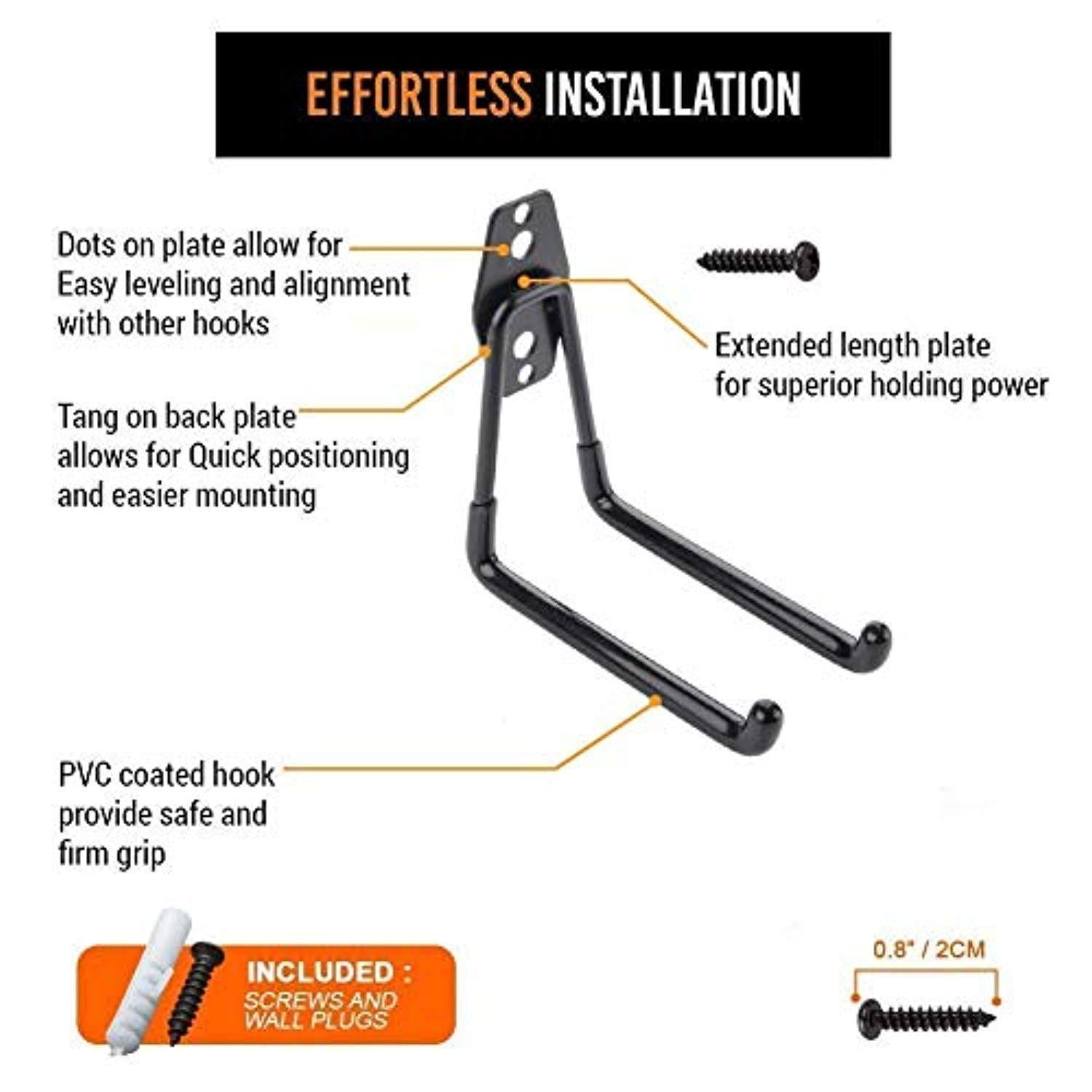 OUTAD 3 pcs Garage Hooks With Screw Included, Extended Wall Mount U Hook with Anti Slip Coating for Shop Home Garage Chair Ladder Tool Bulk Holder Organizer | Strong Iron Non Scratch Utility Hooks