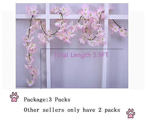 Lmeison Artificial Cherry Blossom, Fake Cherry Blossom Flowers Pink Hanging Vine Silk Garland Wreath for Wedding Arch Decor Wedding Party Decor, 3 Pack