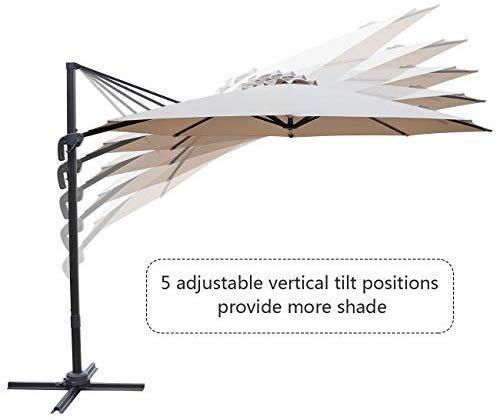 Bumblr Patio Offset Cantilever Umbrella 10-Feet Outdoor Patio Hanging Umbrella,360 Degree Rotation with Cross Base (10 FT, Beige)