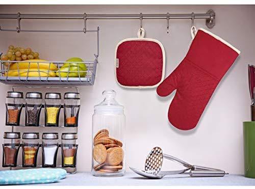 KES Kitchen Oven Mitts Set, Oven Mitts and Pot Holders, Heat Resistant with Quilted Cotton Lining, Non-Slip Surface 4 Pieces for Cooking, Baking, Grilling, Barbecue (Gray)