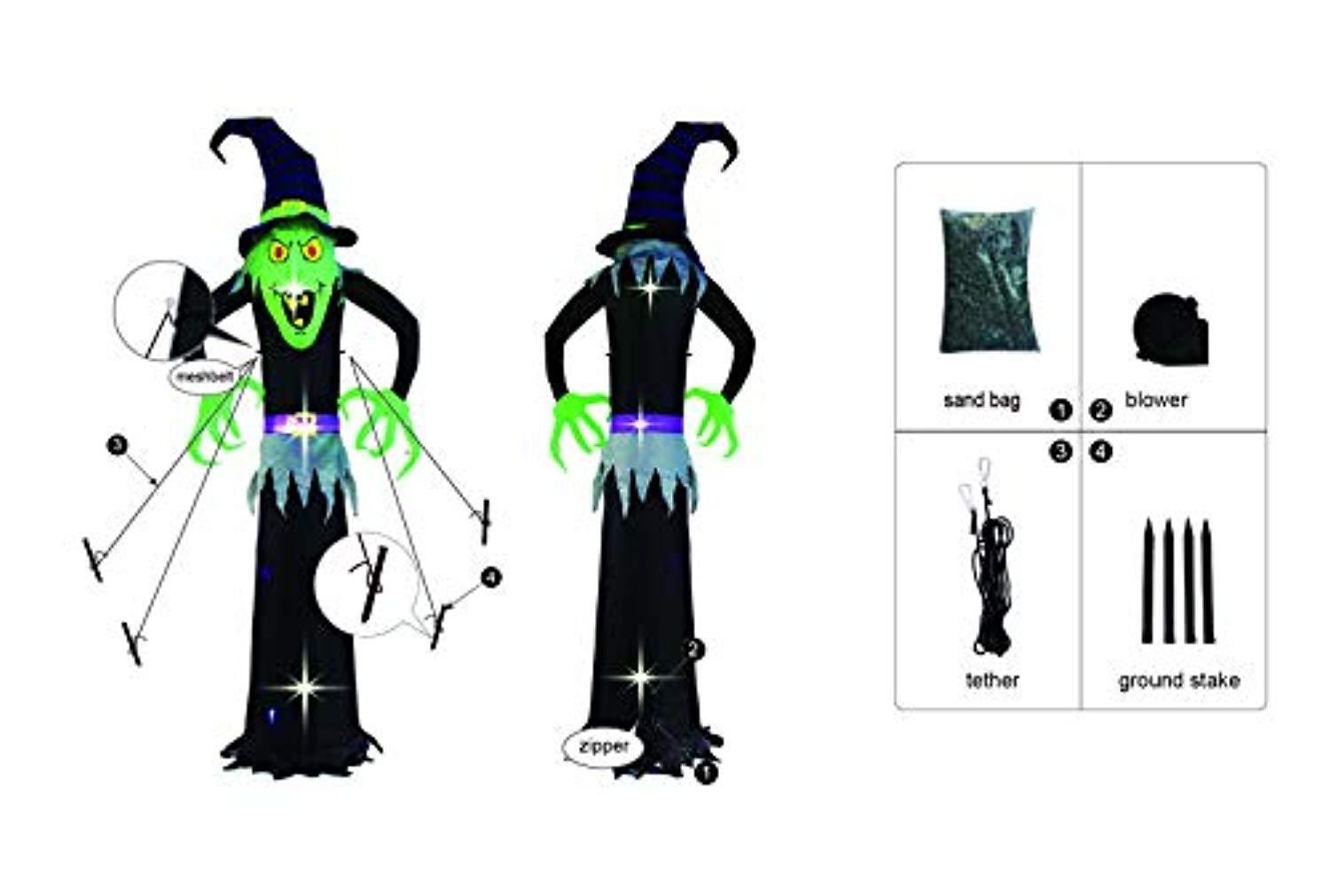 SEASONBLOW 8 Ft Halloween Inflatable Witch Ghost Decoration Lantern Inflatables for Home Indoors Outdoors Yard Lawn Party Supermarket