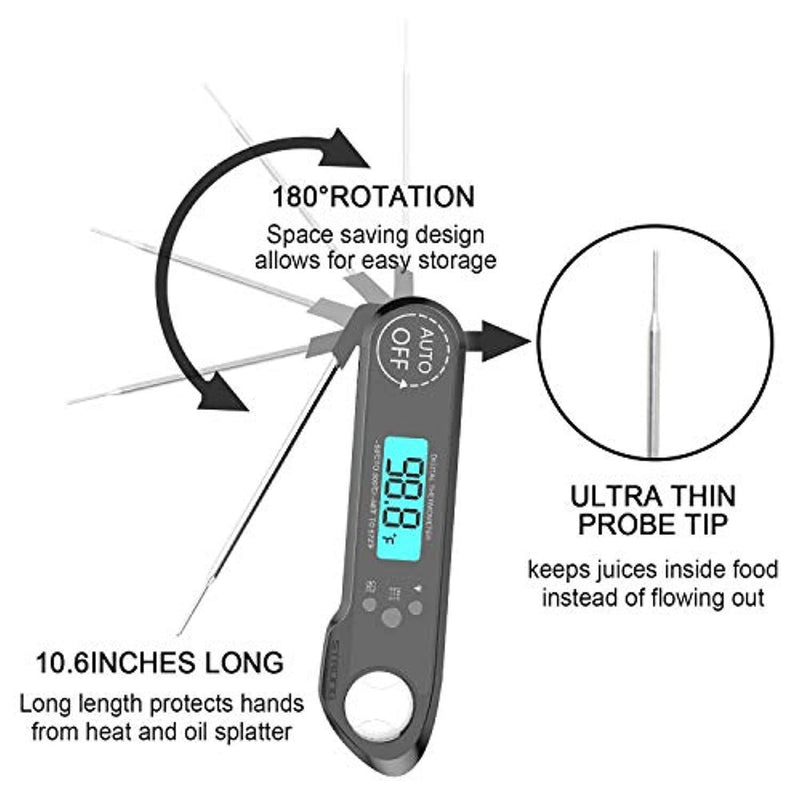 YI Digital Instant Read Meat Thermometer，Waterproof Meat Thermometer BBQ Thermometer with Calibration and Backlight LCD Function Cooking Thermometer for Food，Coffee， Candy, Milk, Tea, BBQ Grill Smokers B by yinred