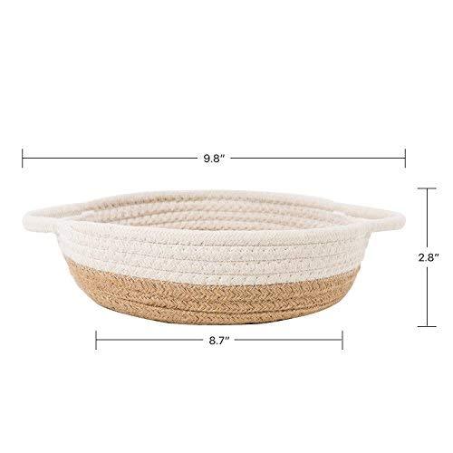 Goodpick 2pack Cotton Rope Basket - Woven Storage Basket - 9.8" x 8.7" x 2.8" Small Rope Baskets for Kids Home Decor Toy Basket Organizer - Desk Basket Containers for Jewellery, Keys - Hemp Rope Bowl