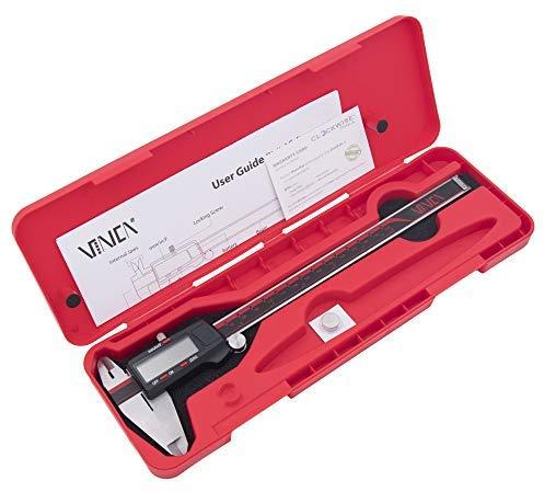 VINCA DCLA-0605 Quality Electronic Digital Vernier Caliper Inch/Metric/Fractions Conversion 0-6 Inch/150 mm Stainless Steel Body Red/Black Extra Large LCD Screen Auto Off Featured Measuring Tool