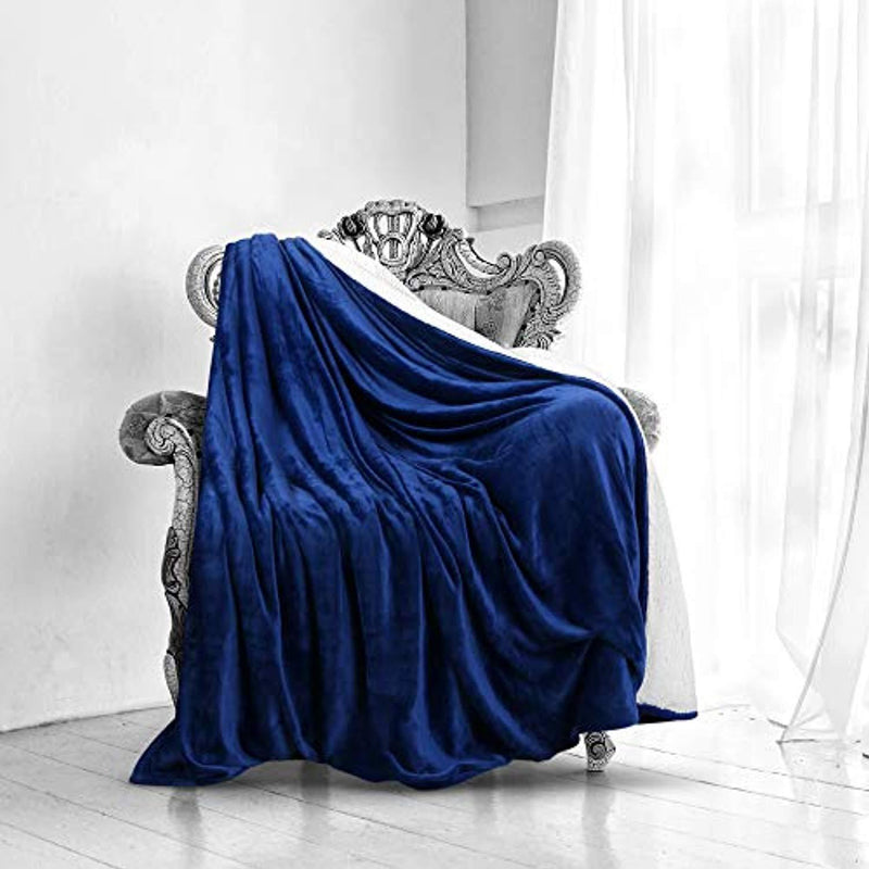Utopia Bedding Sherpa Flannel Fleece Reversible Bed Blanket Extra Soft Brushed Microfiber (Queen, Navy)