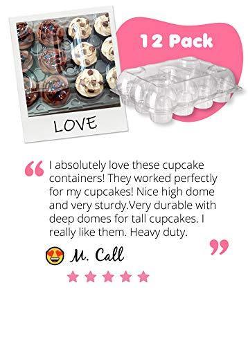Kitchen Joy (12Pack x 12 Sets) STACK'nGO Cupcake Carriers - High Tall Dome Clear Containers Thick Plastic Disposable Storage Boxes.