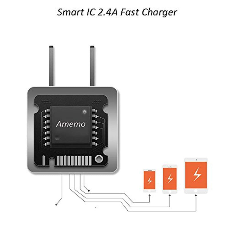 Wall Charger,AMEMO® 12W(2.4A) 2-Port USB Power Adapter with Foldable Plug for iPhone,iPad,Samsung Galaxy, Motorola,HTC,Other Smartphones,External Batteries and More (Black)