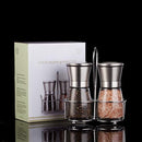 TGY Grinder Set with Stand Adjustable Coarseness Salt & Pepper Shakers Glass Mill Brushed