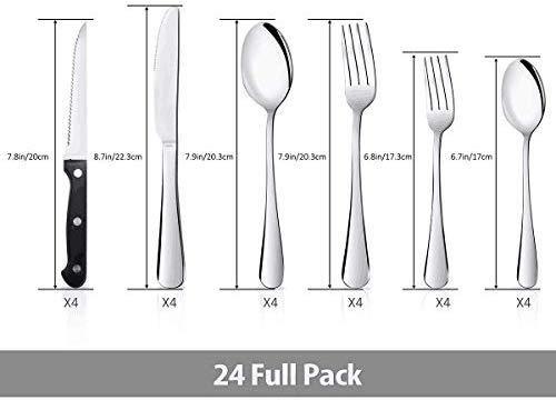 KaryHome  24-Piece Silverware  Set, Flatware Set Mirror Polished, Dishwasher Safe Service for 4, Include Knife/Fork/Spoon with Bamboo 5-Compartment Silverware Drawer Organizer Box