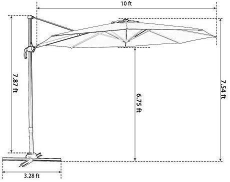 Bumblr Patio Offset Cantilever Umbrella 10-Feet Outdoor Patio Hanging Umbrella,360 Degree Rotation with Cross Base (10 FT, Beige)