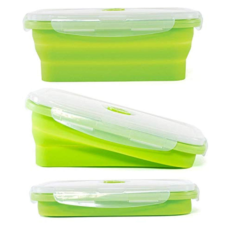 Extra Thick - Extra LARGE - Flexible Plastic Cutting Board Mats for kitchen - set of 4 - Color coded - food icons + Silicone Collapsible folding lunch box container 350ml - LaPomelo (Green)