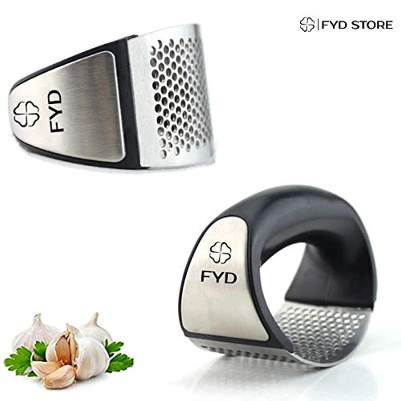 FYD Garlic Press Garlic Peeler Set Stainless Steel NEW DESIGN - Professional Grade, Dishwasher safe. Perfect gift for any occasion