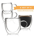 Coffee or Tea Glasses Set of 4-8oz Double Wall Thermal Insulated Cups with Handle